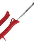 Rock Solid Heavy Duty Three Point Five Inch Scratch Awl Forged From Premium Steel Scribes Sheet Metal Precision Hole Alignment with red handle.