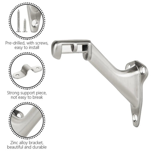 Heavy Duty Zinc Alloy Handrail Brackets For Indoor Stairs With Screws, Adjustable Angle Stair Railing Hardware, Satin Nickel Finish