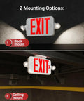 Red LED Exit Sign With Emergency Lights And Backup Battery, Super Bright 200 Lumen Output, Adjustable Side Lights on wall and ceiling mount
