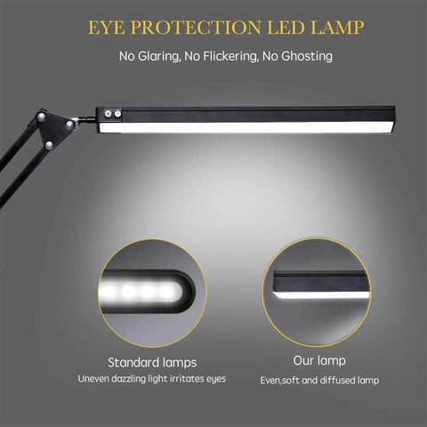 Led Desk Lamp With Clamp And Swing Arm For Easy Setup, Eye Friendly Reading Light With 3 Color Modes And 10 Brightness Levels