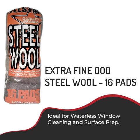 Extra Fine Steel Wool Pads 000 16 Pack For Ultra Smooth Finish Scratch Free Surface Prep Waterless Window Cleaning Polishing Finishing And Woodworking Abrasive in packaging