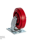 Straight Up Heavy Duty 6 Inch Polymer Swivel And Rigid Casters With Precision Sealed Bearings 1400 Lbs Capacity swivel caster with red wheel and metal mounting plate.