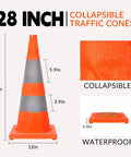 28 Inch Collapsible LED Traffic Cones Four Pack Pop Up Reflective Safety Cones For Roadside Parking Lot Construction And...