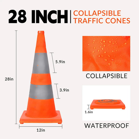 28 Inch Collapsible LED Traffic Cones Four Pack Pop Up Reflective Safety Cones For Roadside Parking Lot Construction And...