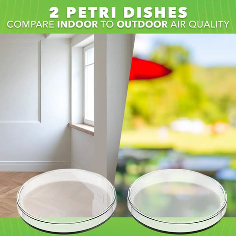 DIY Mold Detector for Home Use showing 2 petri dishes for indoor-outdoor air quality comparison, AIHA standards compliant