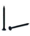 Close-up of Number 8 By 2 Inch Wood Screws 100 Pack Black Phosphate Coated Stainless Flat Truss Head Self Tapping Drywall Fasteners