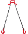 Heavy Duty Chain Sling Three Eighths Inch By 6 Ft With 2 Leg Grab Hooks And Adjusters, G80 Mn Steel Lifting Chains For Engine Hoist, 11000 Lbs Capacity, 5 Ton Rigging Chain With Durable Hooks Built Tough, 2-leg chain sling with red hooks