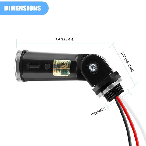 Side view of Two Pack Outdoor Photo Cell Sensor For Dusk To Dawn Lighting Auto On Off Photocell Switch UL Listed IP65 Weatherproof