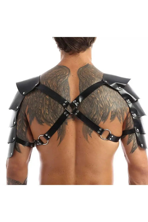 Back view of Men's Medieval Viking Gladiator Armor Set With Shoulder Pauldron Bracers Arm Guards Belt One Size Adjustable For Cosplay And LARP