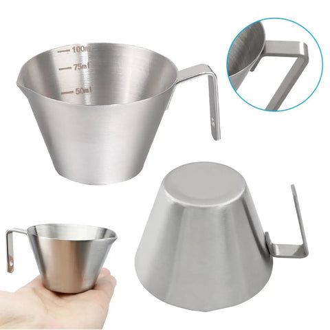 Two Pack 3.4 Oz Stainless Steel Espresso Dosing Cups With Handle V Shaped Spout And Built In Scale Barista Grade Gear