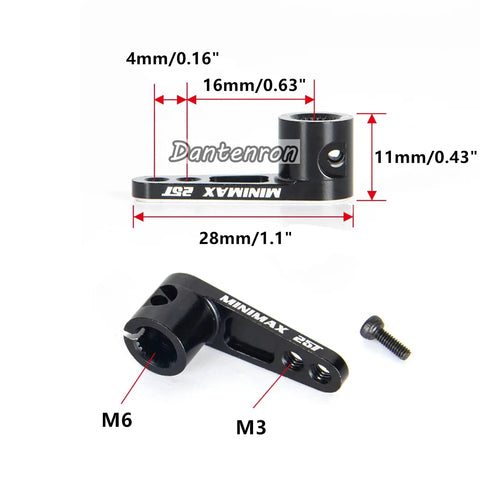 Dimensions of black 2 Pack 25T Servo Horn Aluminum Steering Arm Replacement For Futaba Savox Power HD Servos shown