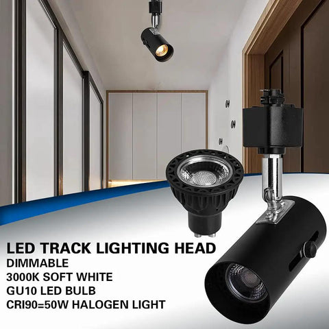 Dimmable LED Track Lighting Heads For H Type Systems, Flexible 330 Degree Rotation And 90 Degree Tilt, 3000K Warm White, 700 Lumen Per Head