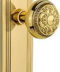 Egg And Dart Deco Plate With Lead Crystal Knobs Double Dummy Set In Unlacquered Brass Solid Forged Brass Push Pull Two And Three Eighths Backset