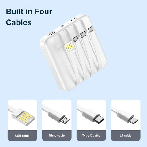 Pocket Sized Solar Power Bank 12000mAh With Built In Cables And Dual USB Outputs USB C Input Output Lanyard Carry Ultra Portable Solar Charger