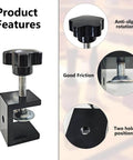 Set Of 4 Heavy Duty C Clamps For Woodworking And Metalworking, showcasing anti-slip rotation and two hole positions, black aluminum.