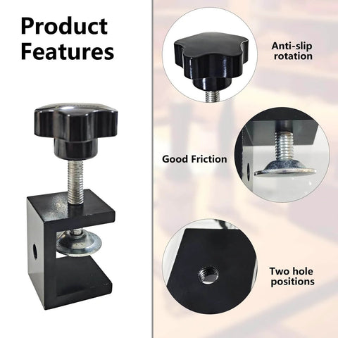 Set Of 4 Heavy Duty C Clamps For Woodworking And Metalworking, showcasing anti-slip rotation and two hole positions, black aluminum.