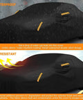 Heavy Duty All Weather Tough As Nails Sedan Car Cover Waterproof Anti UV cover protecting car from rain and sunlight.