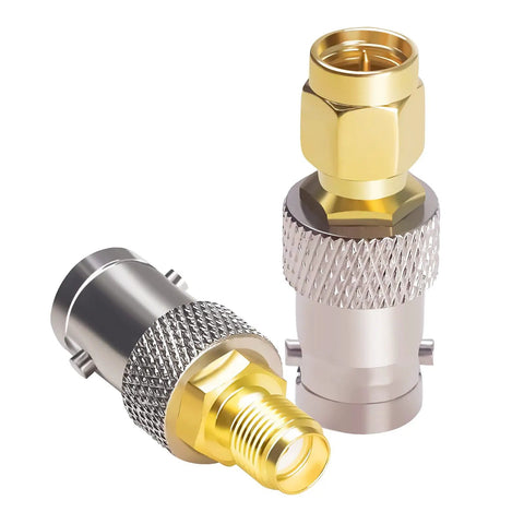 SMA to BNC Connector Kit 8 Piece Set Copper Gold Plated Coaxial Adapters for 50 Ohm Systems Includes Male and Female Connectors