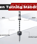 Close-up of MT2 Pen Turning Mandrel Kit With Mandrel Saver, 2MT Shank, including steel structure and features labeled.