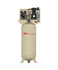 Heavy Duty 3 Hp Single Stage Air Compressor With 60 Gallon Vertical Tank Crafted From Cast Iron Pump Offering A Sick 10.3 Cfm For All Day Shop Runs That Feel Real Smooth side view of beige tank and cast iron pump.