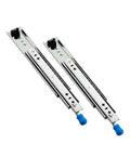 Heavy Duty Full Extension Drawer Slides Featuring Rock Solid Ball Bearing Glide And Secure Side Lock Mount Crafted From Thick Cold Rolled Steel, shown from the side.