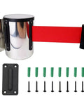 Heavy Duty Retractable Queue Barrier With Smooth As Butter Retractor High Visibility Red White Belt mounted with wall screws