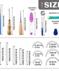 Assorted tools and needles with measurements from the Heavy Duty Upholstery Repair Kit With Leather Sewing Set, Waxed Thread, Assorted Needles And Awl For Car Carpet, Sofa And Shoes DIY Mending Kit For Quick, Durable Repairs.