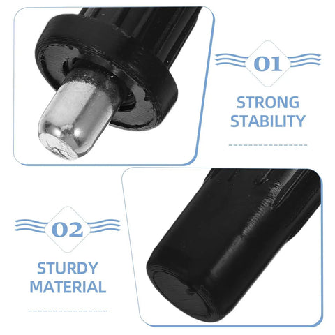 Close-up of Spring Loaded Cabinet Door Repair Pins Kit 50 Pack showing iron tip and black plastic body, highlighting stability.
