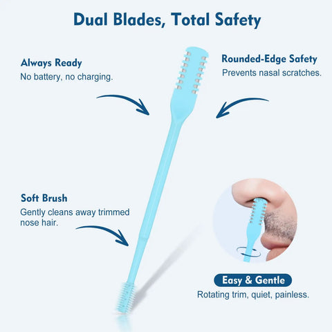 Five Color 360 Degree Rotating Nose Hair Trimmer Set With Double Sided Blades featuring safety tips and soft brush usage