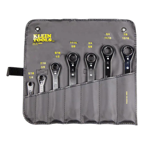 Ratcheting Box Wrench Set 7-Piece Heavy Duty Pro-Grade Laminated Steel With Roll-Up Pouch Dual End Sizes Rust-Resistant Chrome Finish