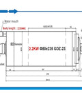 Top Shelf 2.2kw Water Cooled Electric Woodworking Spindle Motor featuring dimensions and specifications in detailed diagram format.