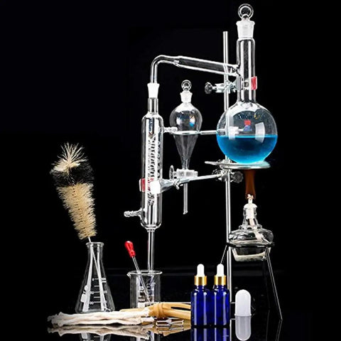 Home Distillation Kit With 3.3 Borosilicate Glass 15-Pc Set, 500ml Distiller Assembled with Lab Glassware Components