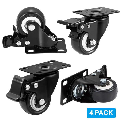 Beefed Up Heavy Duty 2 Inch Caster Wheels With Brakes 360 Degree Swivel Locking Casters No Noise Polyurethane Wheels 4 Pack Black