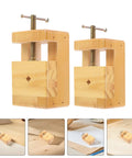 Sturdy Wooden Carving Clamp And Mini Bench Vise For Stone Seal Engraving, shown from the front with wood grain texture.