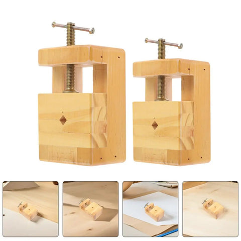 Sturdy Wooden Carving Clamp And Mini Bench Vise For Stone Seal Engraving, shown from the front with wood grain texture.