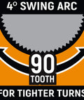 Diagram showing 4° swing arc and 90 tooth gear for Two Piece 1/4 And 3/8 Inch Drive Ratchet Set With 90 Tooth Full Polish Flex Head.