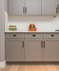 Modern kitchen with 30 Pack 3 Inch Flat Black Drawer Pulls Cabinet Cup Pulls Kitchen Handles Center To Center 3 Inch Holes No Fuss Durable Hardware Ideal For Quick Cabinet Updates And Modern Kitchen Makeovers on gray cabinets