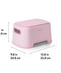 Rock Solid Toddler Step Stool With Sure Grip Rubber Base And Light Carry Handles, 7.1-inch height, pink, safe for kids.