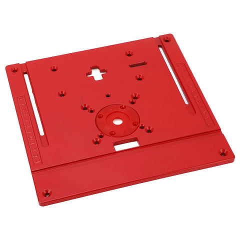 Superior Router Table Insert Plate Made To Swap Straight Into Jig Saws And Wood Trimmers, red plastic base with guide scale.
