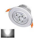 3W Recessed LED Downlight, Aluminum, 8.5cm, White Light, Frosted Silver with three LEDs and heat sink visible.
