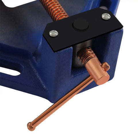 Close-up of Heavy Duty 4 Inch Cast Iron Welders Angle Clamp Set showing jaw and screw mechanism for precise fittings