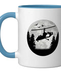 Autogyro Moon Ceramic Mug 11oz Blue White Coffee Mug For Gyrocopter Fans Designed For Gyroplane Pilots Dishwasher Safe Microwave Safe Lead Free And BPA Free Great Gift For Airborne Enthusiasts with silhouette design