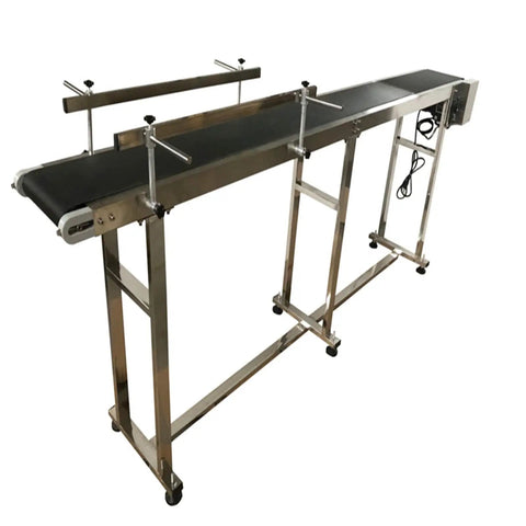 110V PVC Belt Conveyor With Double Guardrails, 82.6 Inch Long, 7.8 Inch Belt Width, Flat Conveyor System For Heavy Duty Industrial Transport