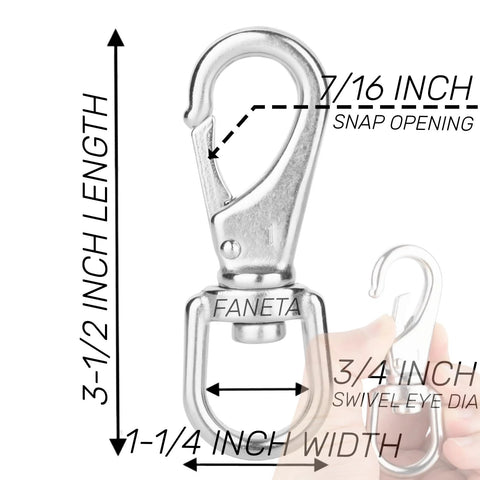 Faneta stainless steel flag clip snap hook, 3/4 in swivel eye, 3-1/2 in length, pack of 4