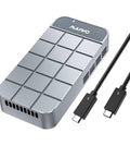Beast Mode Speed M2 Nvme Ssd Enclosure With Smart Cooling Fan And Tough All Metal Shell Supports Thunderbolt 5 4 3 Usb4 Port Tool Free Setup For Legit Fast Data Moves Up To 8Tb Storage, shown with sleek aluminum design and USB cables.