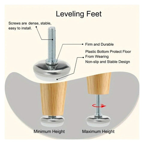 32 Pack M6 Screw On Furniture Glide Leveling Feet Adjustable Levelers explaining design features like non-slip and stability