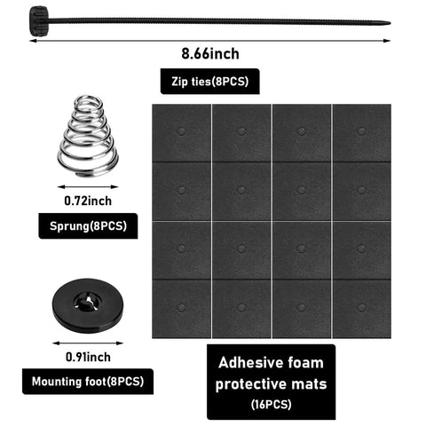 Shop Ready Fan Mounting Kit Install In A Snap With Heavy Duty Push Through Radiator Tie Straps That Gonna Fit Like A Glove On Electric Cooling Fan And Transmission Coolers, includes zip ties, springs, and adhesive foam mats.