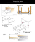 Installation notes for Full Extension Drawer Slides Set For Desks And Furniture, 14-inch, with dimension drawing and instructions.