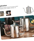 Smooth Pour Long Spout Coffee Kettle With Lid Stainless Steel Tea Pot For Home Office Brewing Gear Non Drip Design on a wooden table.