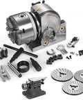 Built Tough 3 Jaw Chuck Rotary Indexing Dividing Head Kit With Cast Iron Rotary Table, precision plates, and tools.